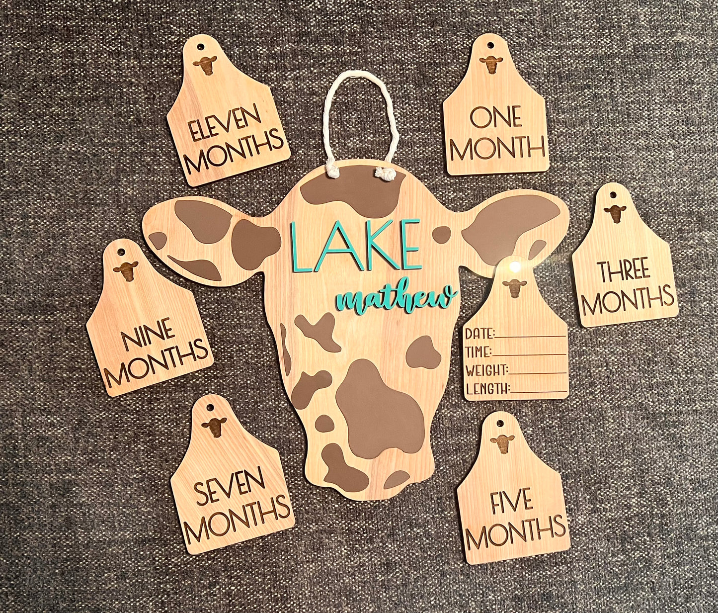 Cow head with tags