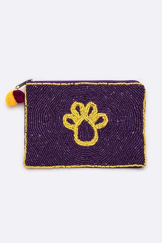 Paw Print Beaded Zip Pouch