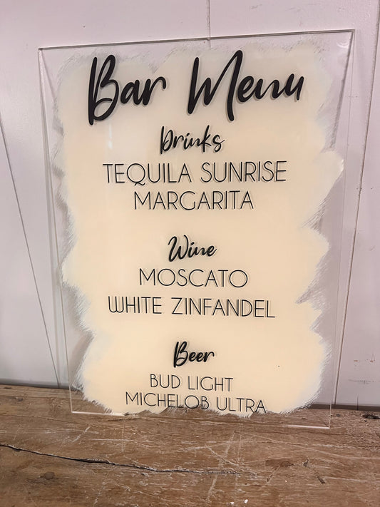 Acrylic Bar menu